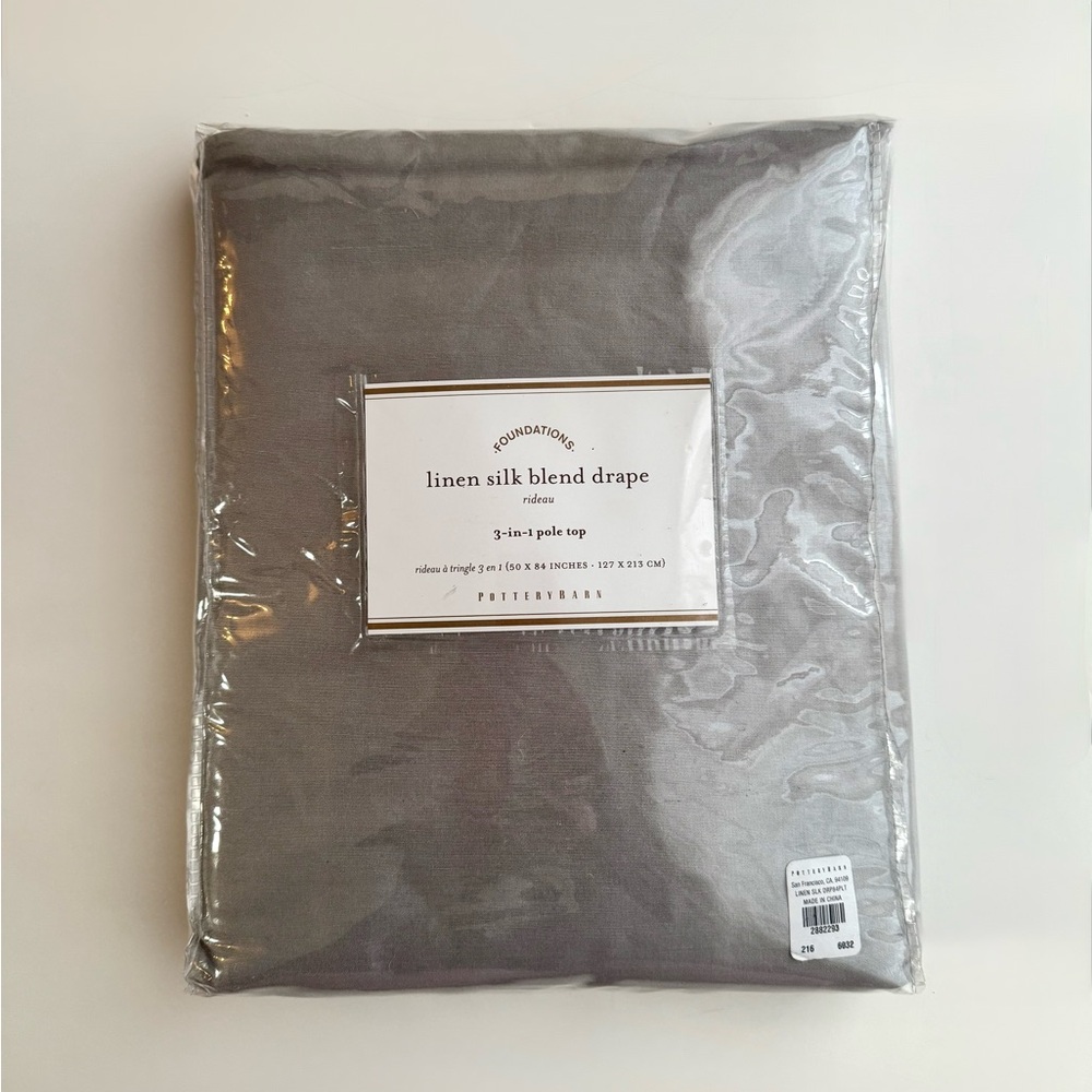NWT Pottery Barn Lined 50"x84" Linen Silk Blend Drape in Platinum Gray